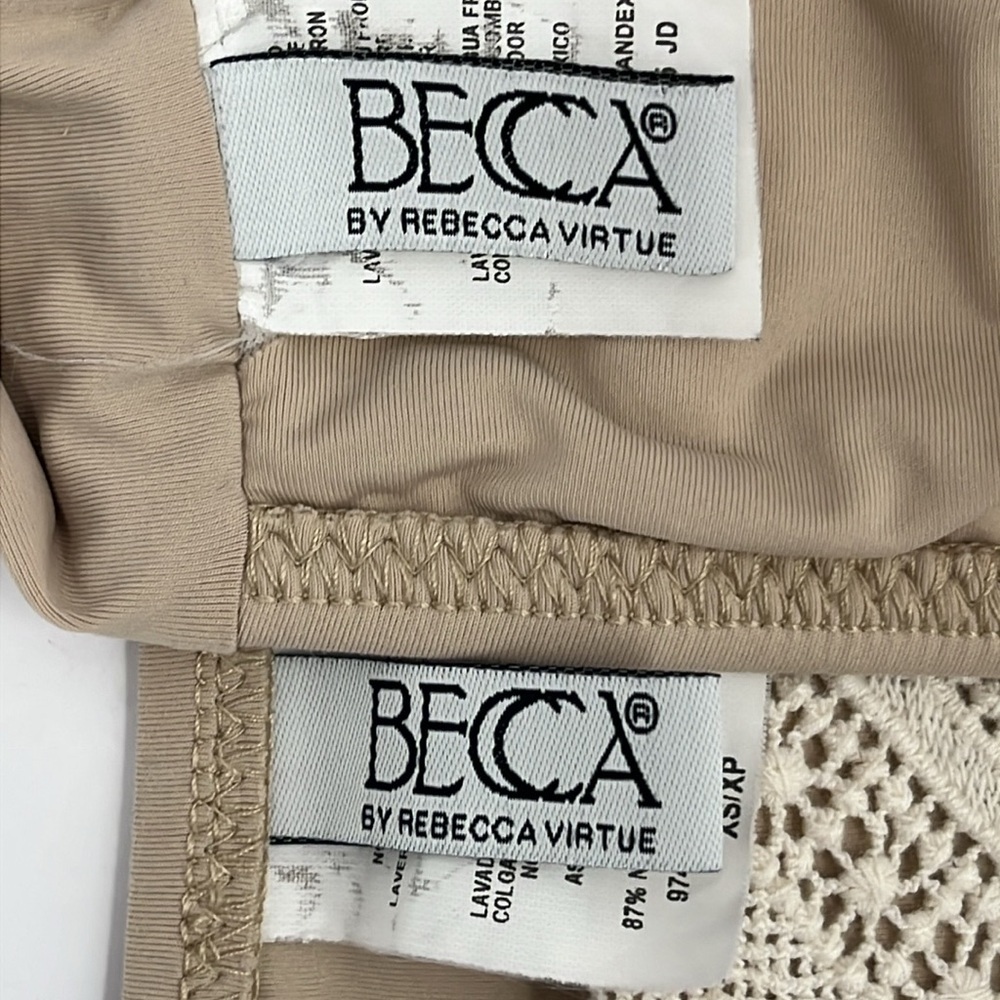 BECCA Bikini Set High Neck Crochet Lace Beaded Boho Nude Beige Tan Cream Sm/XSm - Picture 9 of 10